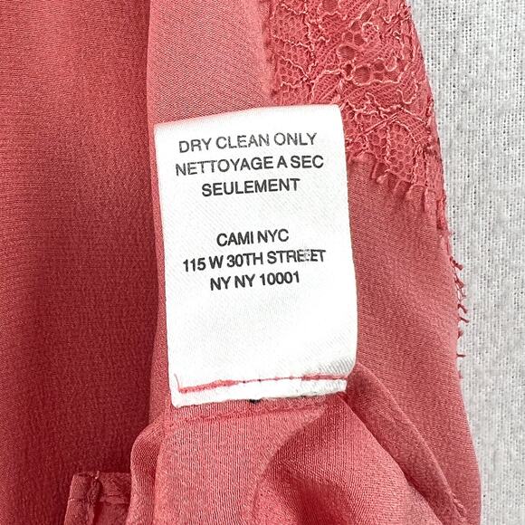 CAMI NYC Racer Silk Camisole Tank Womens XS Peach Pink Lace Trim Spaghetti Strap - Picture 10 of 13